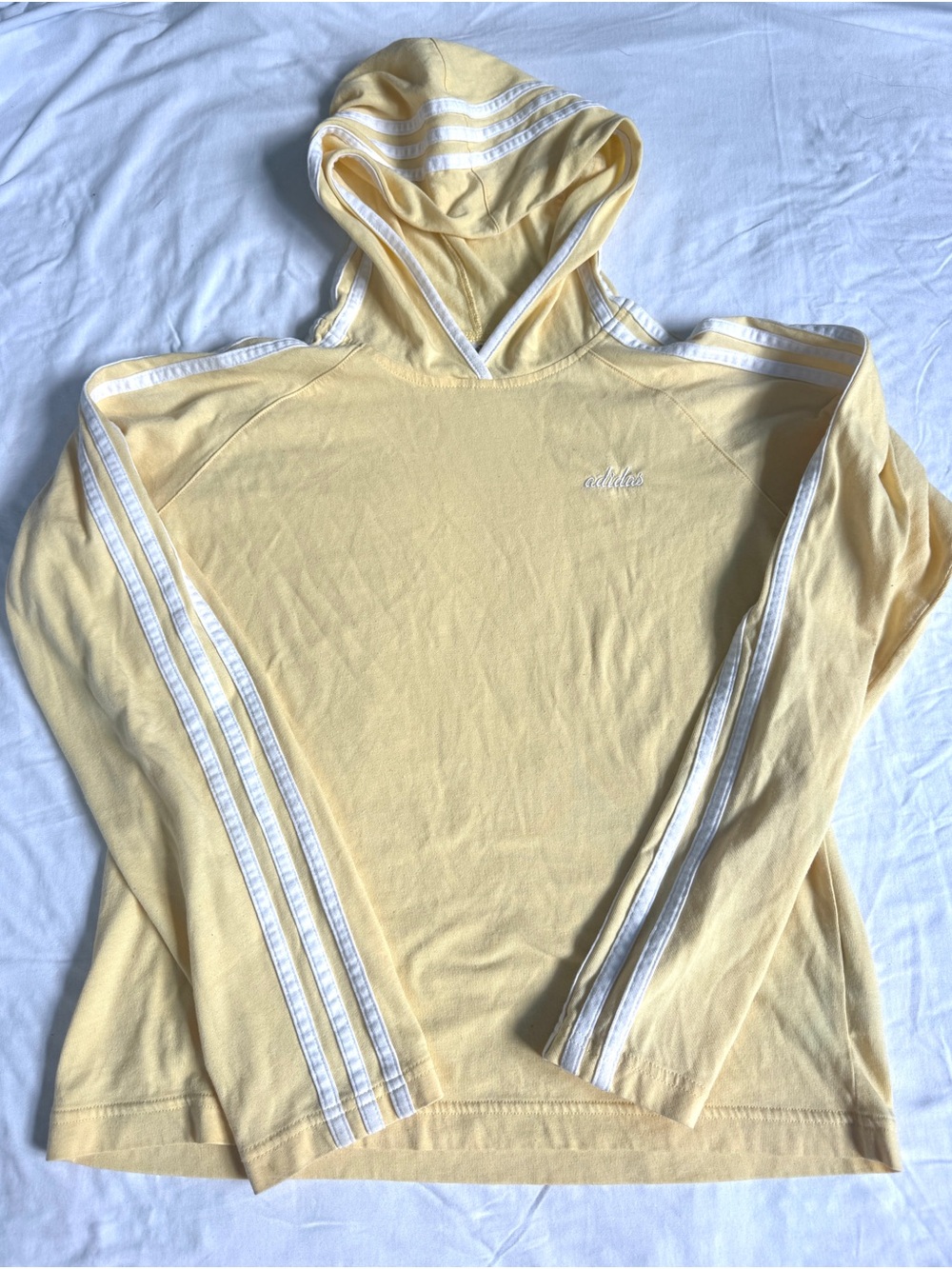 adidas Pale Yellow Hoodie with White Stripe Accents